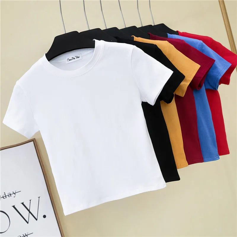 Women Summer Hot Selling Basic Design Solid Pure Color Women Top T Shirt