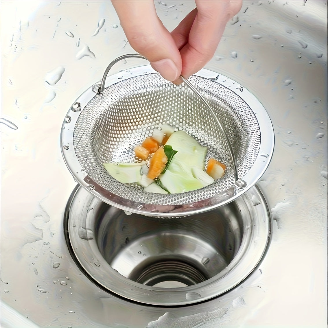 1pc of stainless steel sink filter with handle - rust-proof and mesh filter, suitable for kitchen and bathroom sinks, 201 stainless steel, prevents clogging easily without effort, perfect for draining vegetables and fruits, Christmas gifts