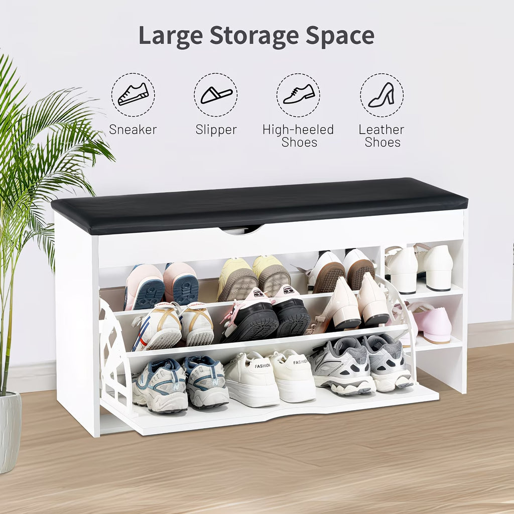 Shoe Bench Organizer 3 Tier Wooden Storage Unit Entryway Hallway Cabinet Stand