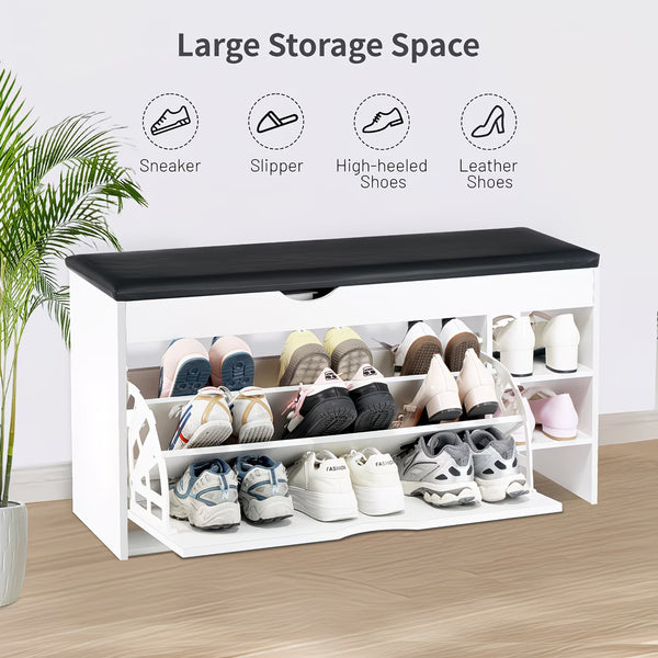 Shoe Bench Organizer 3 Tier Wooden Storage Unit Entryway Hallway Cabinet Stand