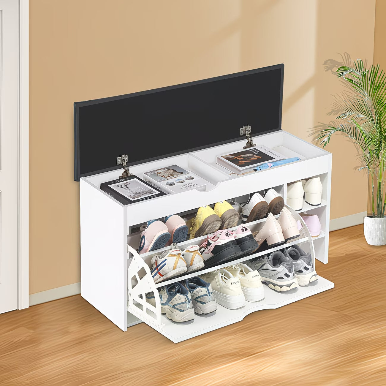 Shoe Bench Organizer 3 Tier Wooden Storage Unit Entryway Hallway Cabinet Stand