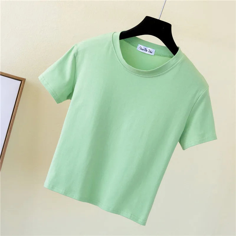 Women Summer Hot Selling Basic Design Solid Pure Color Women Top T Shirt