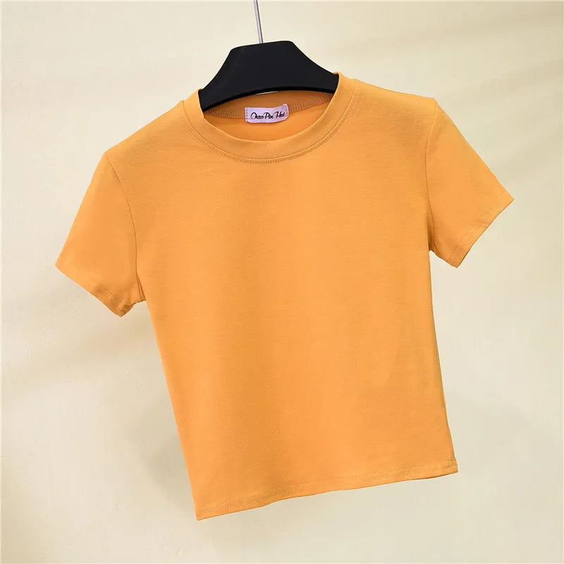 Women Summer Hot Selling Basic Design Solid Pure Color Women Top T Shirt