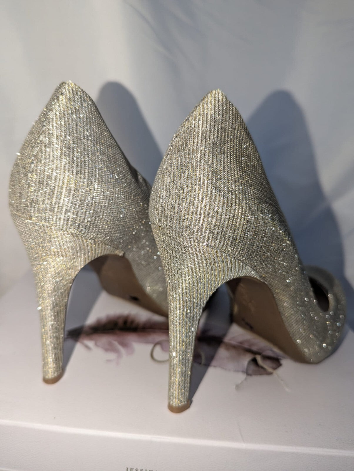 Jessica Simpson Women's Calie Pump Gold Glitter Gabor Heels Shoes Size 6 UK #45