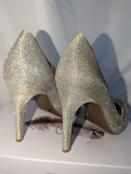 Jessica Simpson Women's Calie Pump Gold Glitter Gabor Heels Shoes Size 6 UK #45