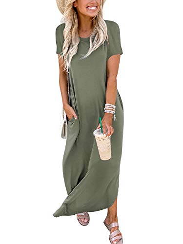 ANRABESS Womens Summer Maxi Dress Short Sleeve Casual Loose Long T Shirt Dresses Split Vacation Beach Sundress Travel Outfits