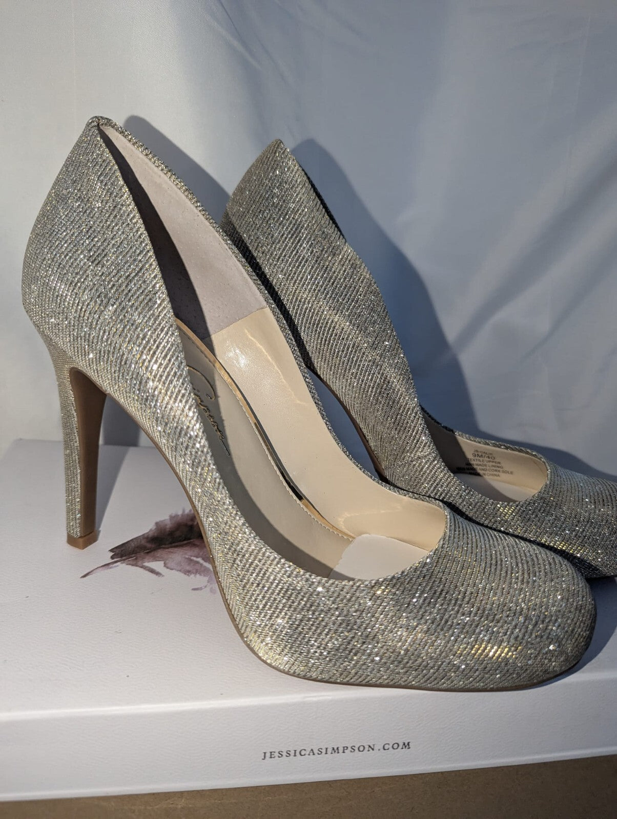 Jessica Simpson Women's Calie Pump Gold Glitter Gabor Heels Shoes Size 6 UK #45