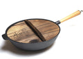 Kasian House Cast Iron Wok with Wooden Handle and Lid, Pre-Seasoned, 12" Dia