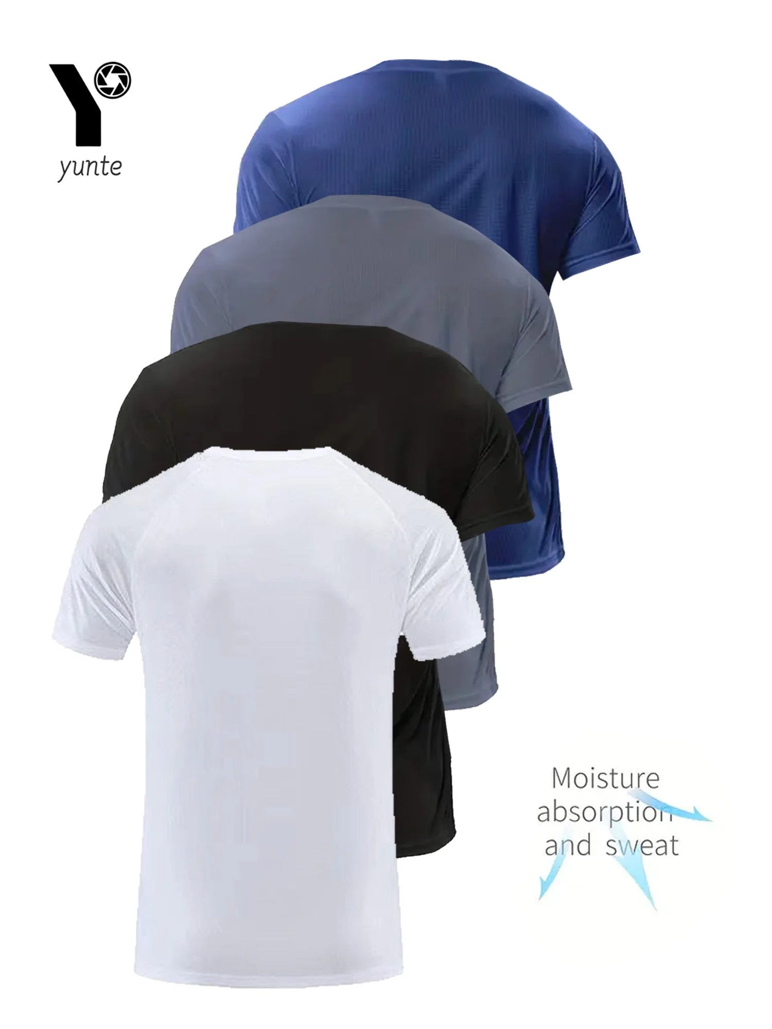 T-shirt z okrągłym dekoltem 4-kolorowy czarno-biały szary granatowy Ultralekka męska szybkoschnąca, oddychająca koszula pochłaniająca pot Odpowiednia dla