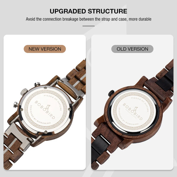 BOBO BIRD New Wooden Men Watch 44mm Luxury Business Quartz Chronograph Watches with Date Display Custom Man Gift montre homme