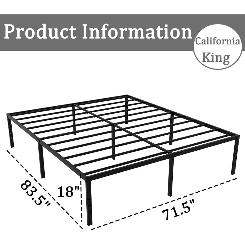 Bed Frame 18 Inch High Metal Mattress Foundation Platform, Sturdy Steel Plate Bracket, No Need for Box Springs, Easy To Assemble