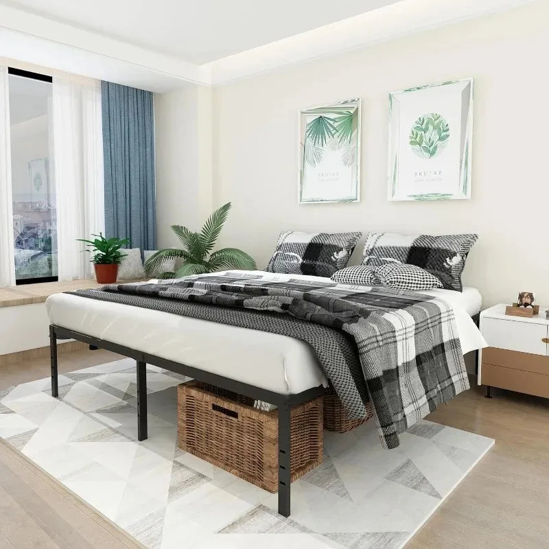 Bed Frame 18 Inch High Metal Mattress Foundation Platform, Sturdy Steel Plate Bracket, No Need for Box Springs, Easy To Assemble
