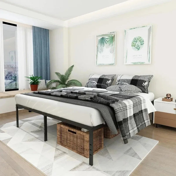 Bed Frame 18 Inch High Metal Mattress Foundation Platform, Sturdy Steel Plate Bracket, No Need for Box Springs, Easy To Assemble