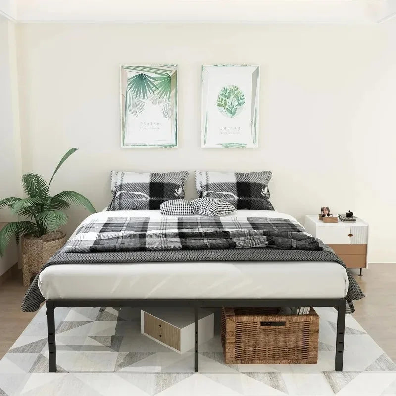 Bed Frame 18 Inch High Metal Mattress Foundation Platform, Sturdy Steel Plate Bracket, No Need for Box Springs, Easy To Assemble