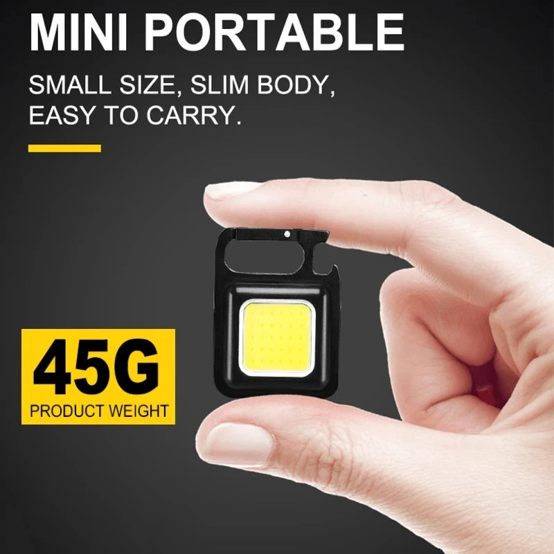 COB LED Mini Flashlight Super Bright EDC Keychain Light Outdoor Emergency Camping Pocket Lamp With Tail Magnet Corkscrew