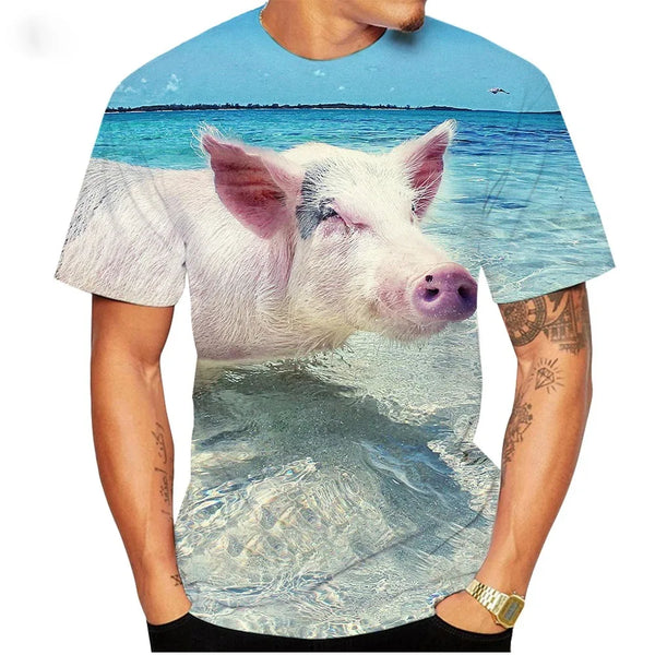 Camiseta con estampado 3D para hombre y mujer, camisa de manga corta con estampado de animales, personalizada, divertida, cerdo gordo, novedad de verano