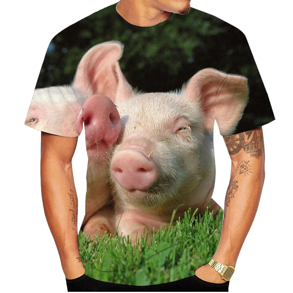 Camiseta con estampado 3D para hombre y mujer, camisa de manga corta con estampado de animales, personalizada, divertida, cerdo gordo, novedad de verano