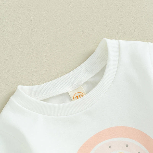 Citgeett Autumn Toddler Girls Fall Pants Sets Long Sleeve Letter Rainbow Print Sweatshirt Tops Solid Color Flared Pants Sets