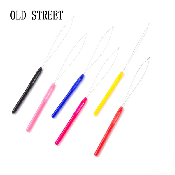 Colorful Micro Rings Loop Plastic Handle Tool Threader Pulling Needle Used With Hair Plier and Beads Feather Hair Extension Tool