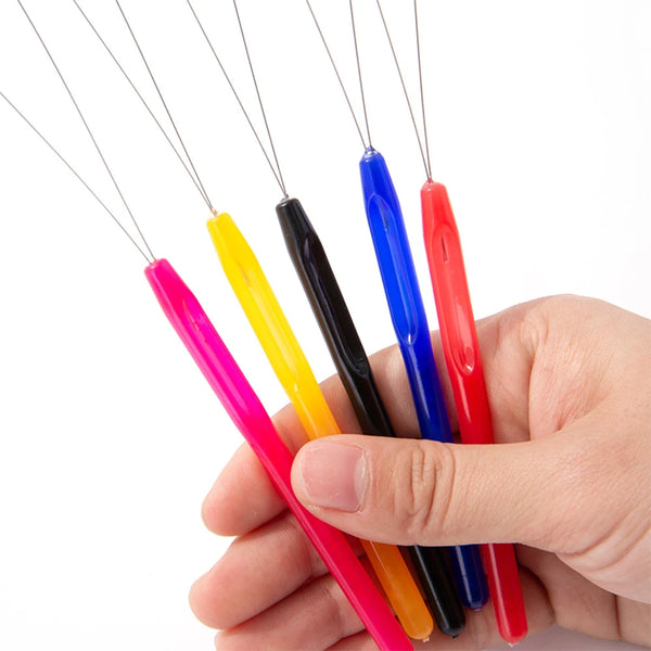 Colorful Micro Rings Loop Plastic Handle Tool Threader Pulling Needle Used With Hair Plier and Beads Feather Hair Extension Tool