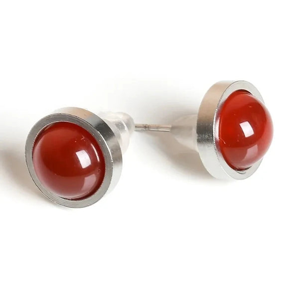 Fashion Handmade Lovely 10mm Natural Stone Stud Earrings Stainless Steel Earrings Tiger Eyes Agate Women Jewelry Gift OLstyle