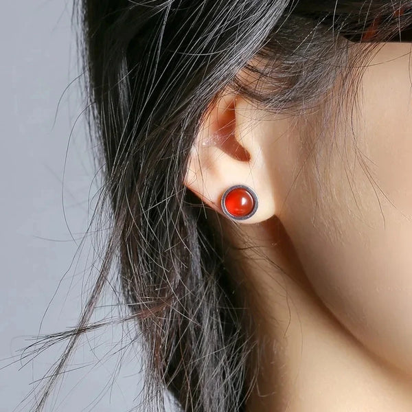 Fashion Handmade Lovely 10mm Natural Stone Stud Earrings Stainless Steel Earrings Tiger Eyes Agate Women Jewelry Gift OLstyle