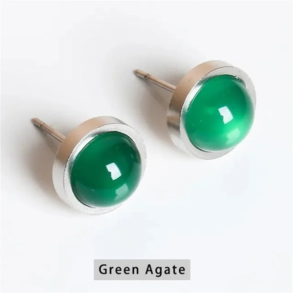 Fashion Handmade Lovely 10mm Natural Stone Stud Earrings Stainless Steel Earrings Tiger Eyes Agate Women Jewelry Gift OLstyle