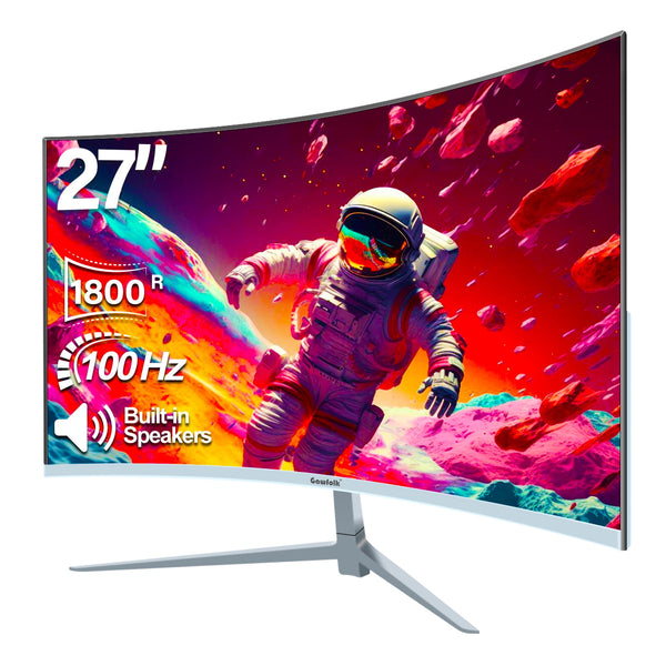 Gawfolk 27 inch Curved Monitor 100hz, PC White Computer Gaming Monitor FHD 1080P, 1800R, Frameless, Built-in Speakers
