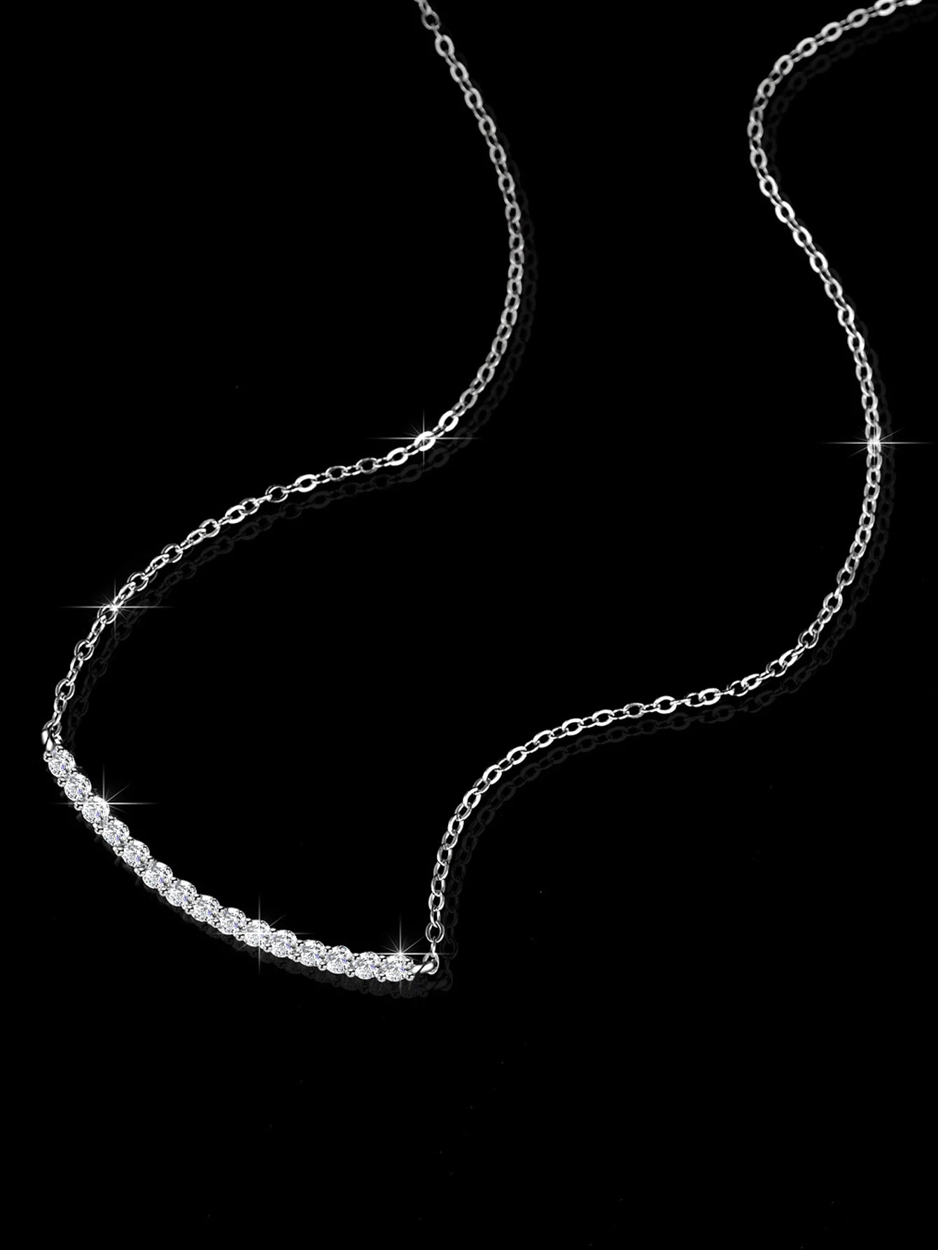0.1CT Moissanite Pendant Necklace VVS1 Stone Diamond Simple Balance Bar Design 925 Silver Fine Jewelry for Women Perfect Gift
