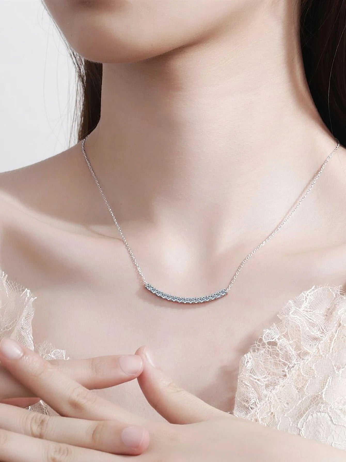 0.1CT Moissanite Pendant Necklace VVS1 Stone Diamond Simple Balance Bar Design 925 Silver Fine Jewelry for Women Perfect Gift