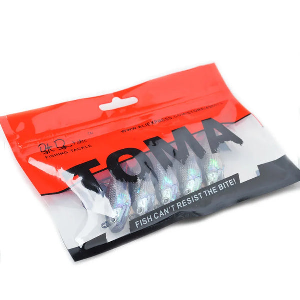 5Pcs/Lot 3D Eyes Lead Fishing Lures With T Tail Soft Fishing Lure Single Hook Baits artificial bait jig wobblers rubber 80mm/9g