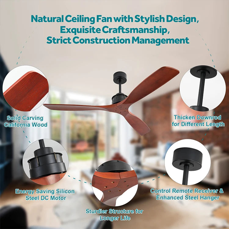 110V New Products 60inch Solid Wood Led Ceiling Indoor Fans with Remote Control Ceiling Fan with Light