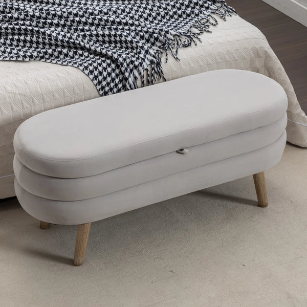 036-Velvet Fabric Storage Bench Bedroom Bench With Wood Legs for Living Room Bedroom Indoor,Light Gray