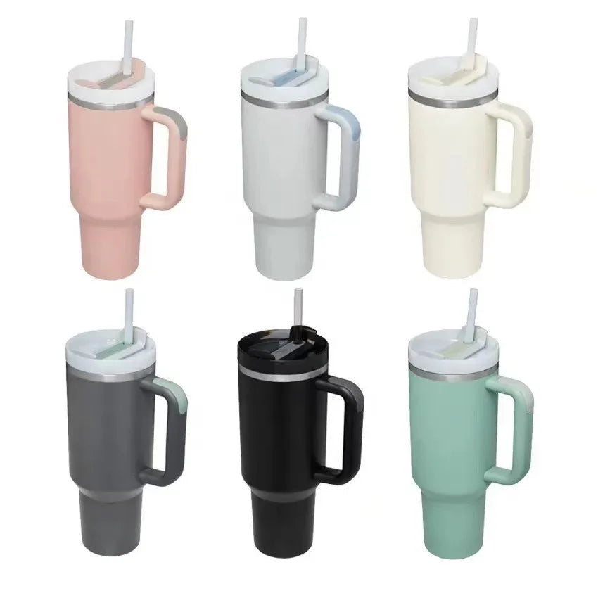 Insulated Tumbler with Handle Straw 40oz Stainless Steel Vacuum Cup Thermal Mug for Ice Coffee Travel Car Cup