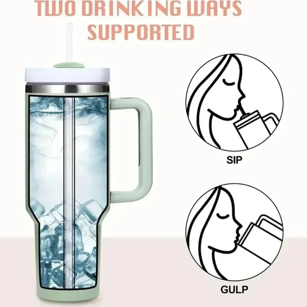 Insulated Tumbler with Handle Straw 40oz Stainless Steel Vacuum Cup Thermal Mug for Ice Coffee Travel Car Cup