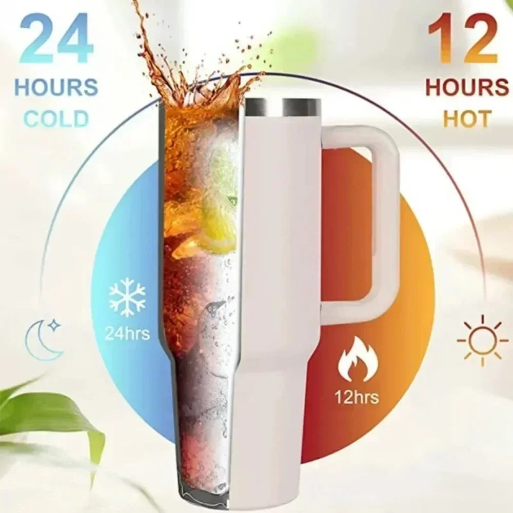 Insulated Tumbler with Handle Straw 40oz Stainless Steel Vacuum Cup Thermal Mug for Ice Coffee Travel Car Cup