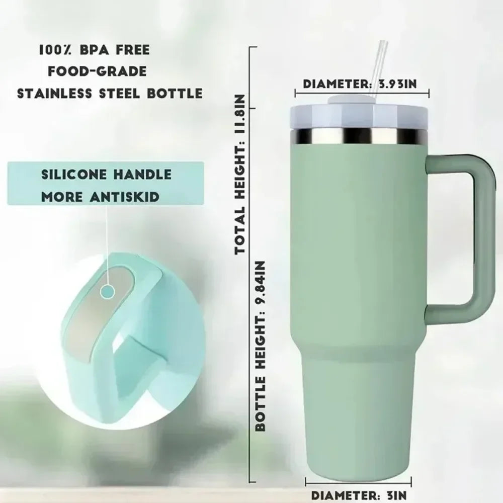Insulated Tumbler with Handle Straw 40oz Stainless Steel Vacuum Cup Thermal Mug for Ice Coffee Travel Car Cup