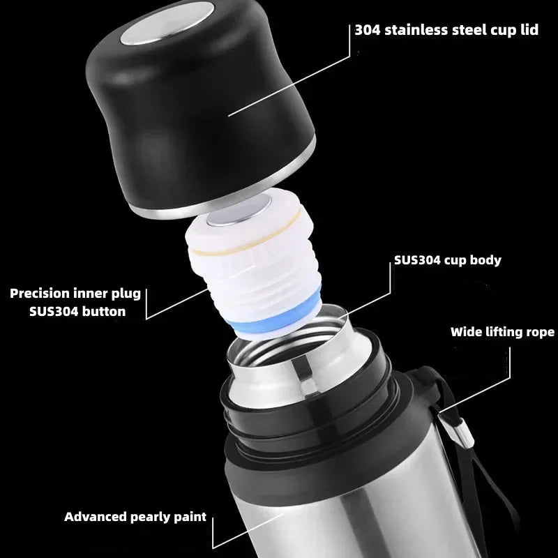 Large Capacity Stainless Steel Water Bottle With Lid Cup Coffee Vacuum Flask Outdoor Travel Thermal Cup Leakproof Thermos Bottle