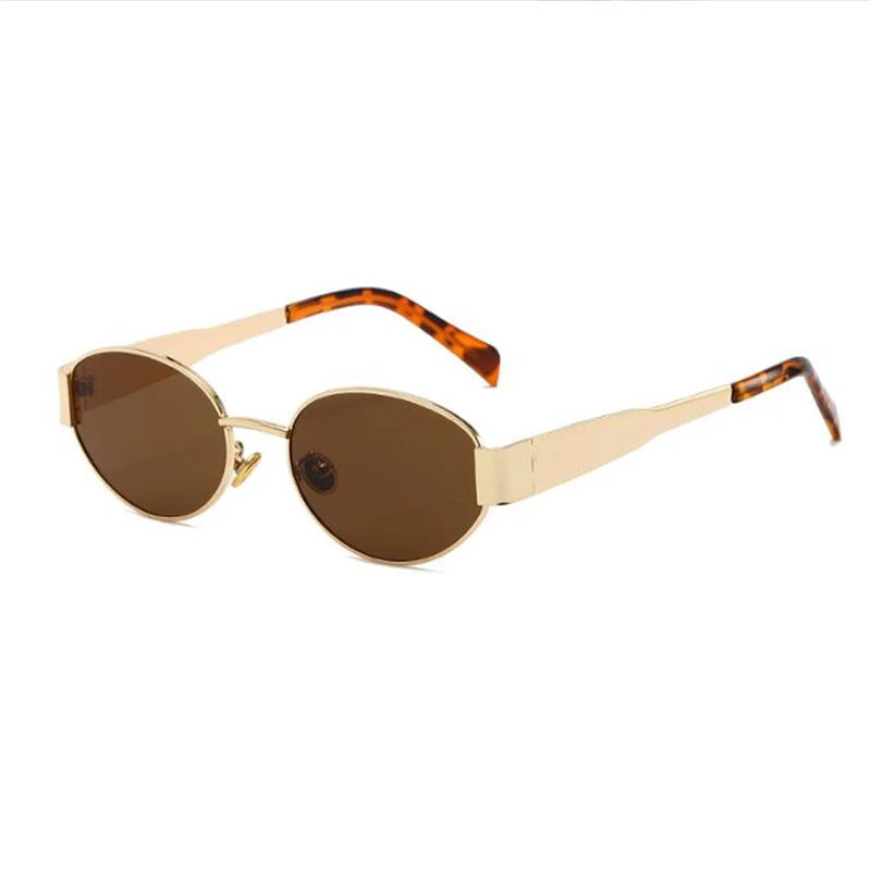 Lunettes de soleil ovales en métal vert foncé pour hommes et femmes, lunettes de marque de créateur de luxe, pare-soleil universels
