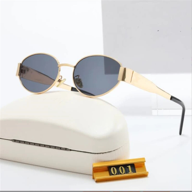 Lunettes de soleil ovales en métal vert foncé pour hommes et femmes, lunettes de marque de créateur de luxe, pare-soleil universels