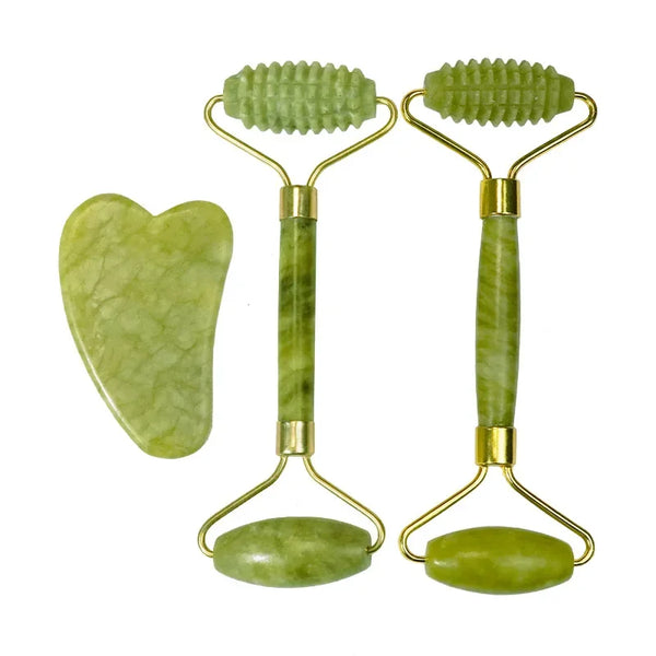 Natural Jade Roller Massager for Face Body Back Foot Massage Roller Facial Liftting Anti-wrinkle Double-end Gua Sha Jade Stone