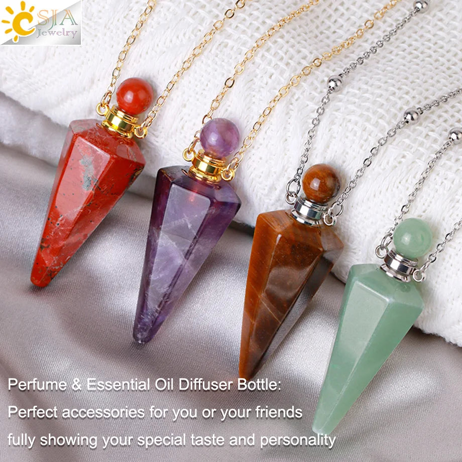 Natuursteen Kegel Parfumflesje ketting Healing Clear Quartz Crystal Hanger Reiki Essentials Olie Diffuser Flacon Ketting H119