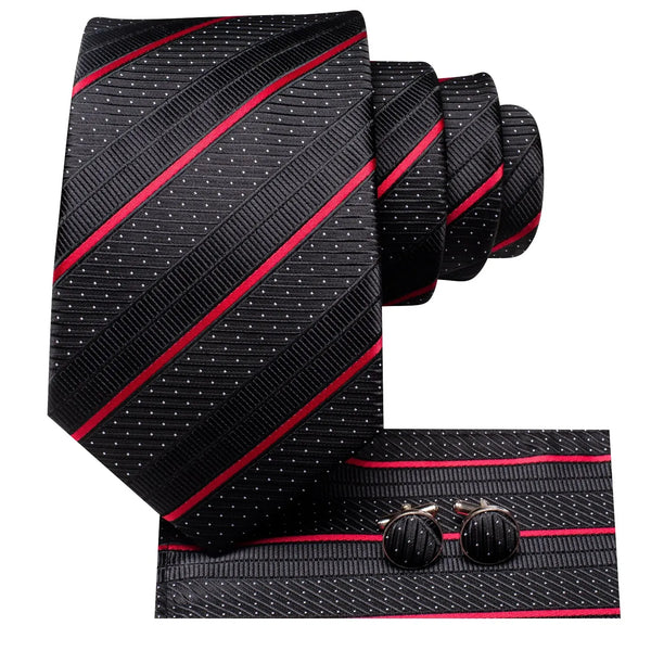 Hi-Tie Striped Black Red Gold Green Silk Wedding Tie For Men Handky Cufflink Gift Men Necktie Fashion Designer Business Party