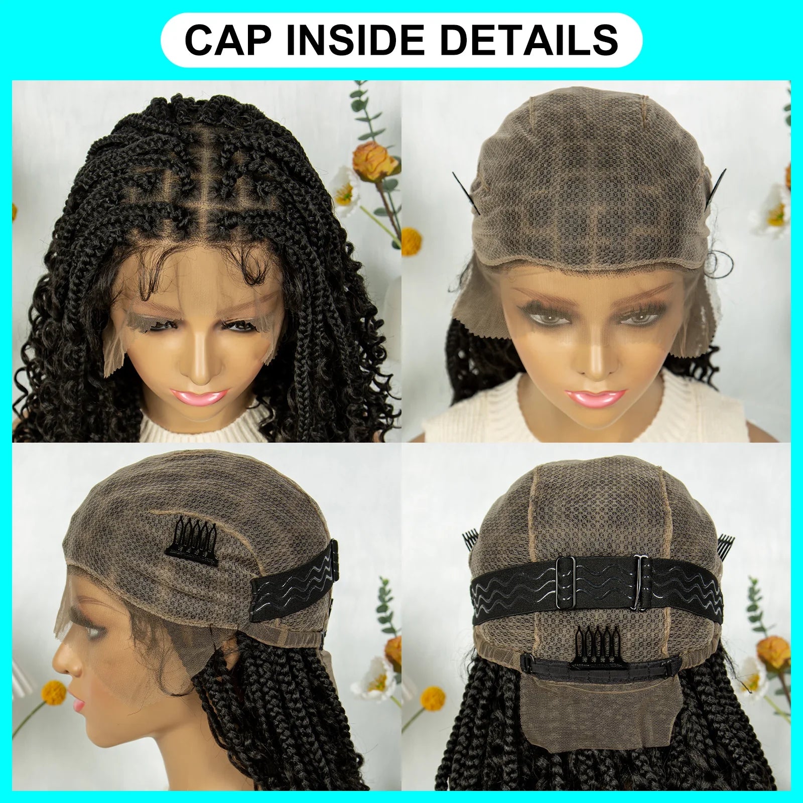 Kima Short Bohemian Box Braids Braided Wig Full Lace Boho Braided Wigs Synthetic Curly Hair with Baby Hair for Black Women, Color - 1B30