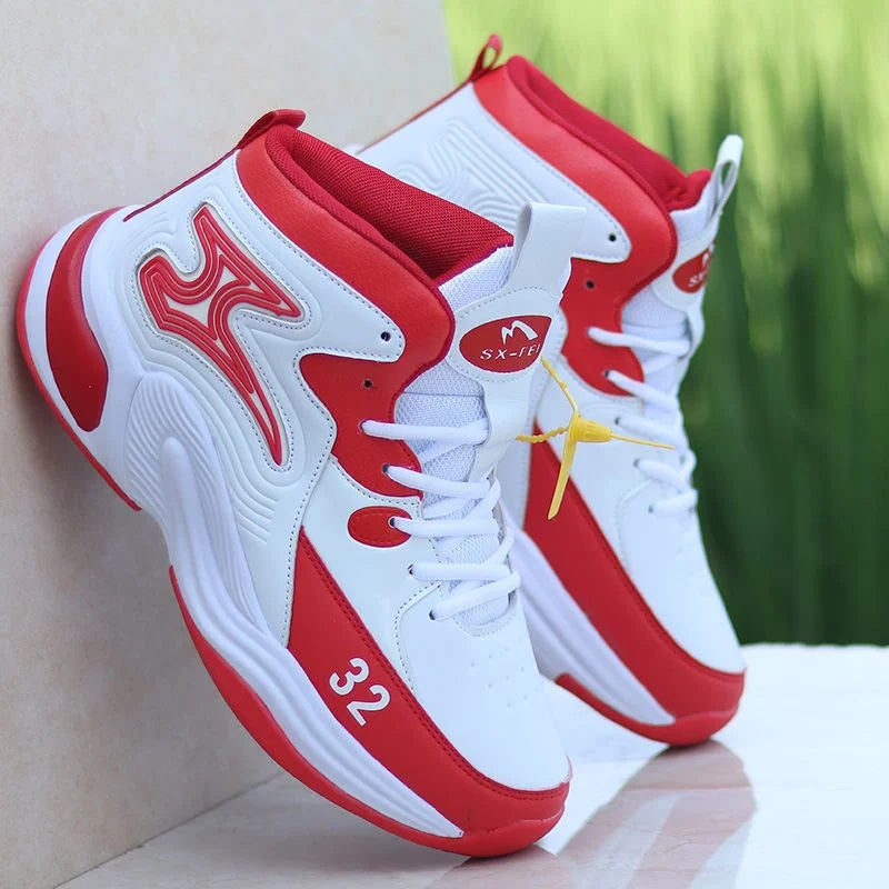 Men's Basketball Shoes High-Top Sneakers Male Cushioning Comfortable Shoes Student Training Leather Non-Slip Outdoor Sport Shoes