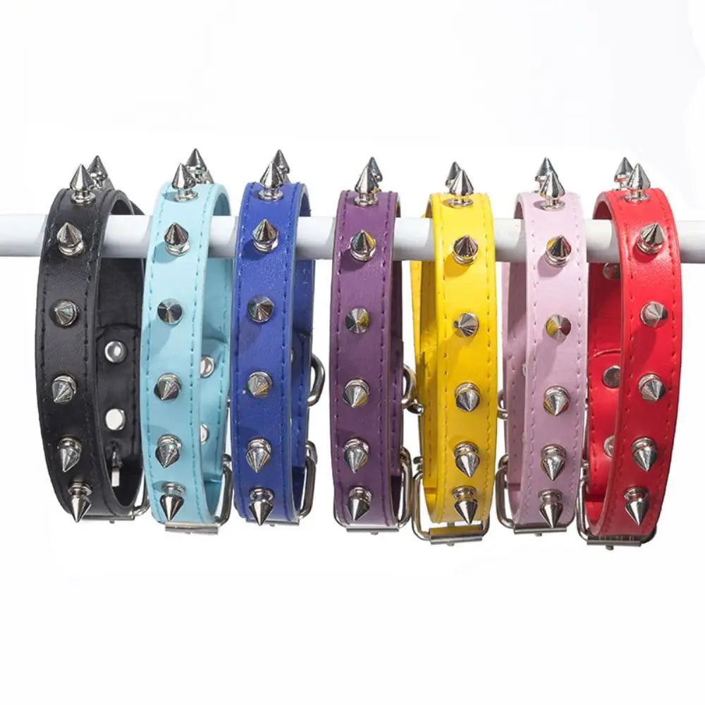 Pet Products Leather Cat Dog Collar Cool Adjustable Pet Necklace Colorful Exquisite Pet Spiked Studded Collars Puppy