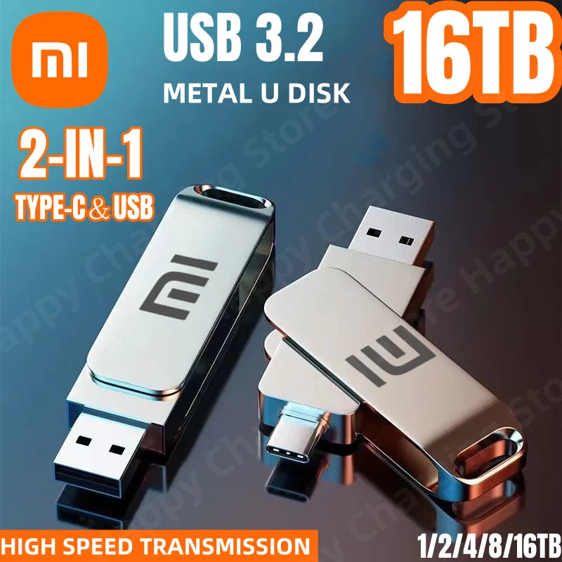 Xiaomi 16TB Flash Drive USB 3.2 High Speed USB Transfer Type-c 2-In-1 8TB 16TB OTG Pendrive Waterproof Flash Disk For Computer