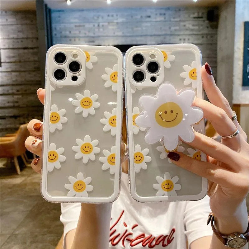 Cute Daisy Flower Holder Case For Samsung Galaxy S25 Edge S24 Ultra S23 S22 S21 Plus S20 FE NOTE 20 A22 A23 A50 cover