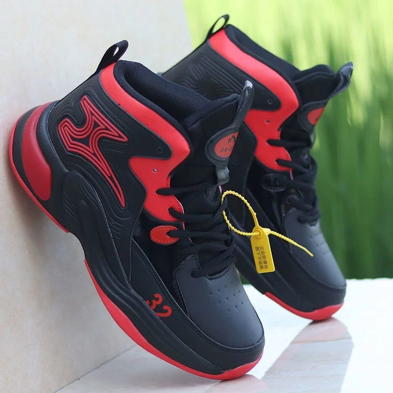 Men's Basketball Shoes High-Top Sneakers Male Cushioning Comfortable Shoes Student Training Leather Non-Slip Outdoor Sport Shoes