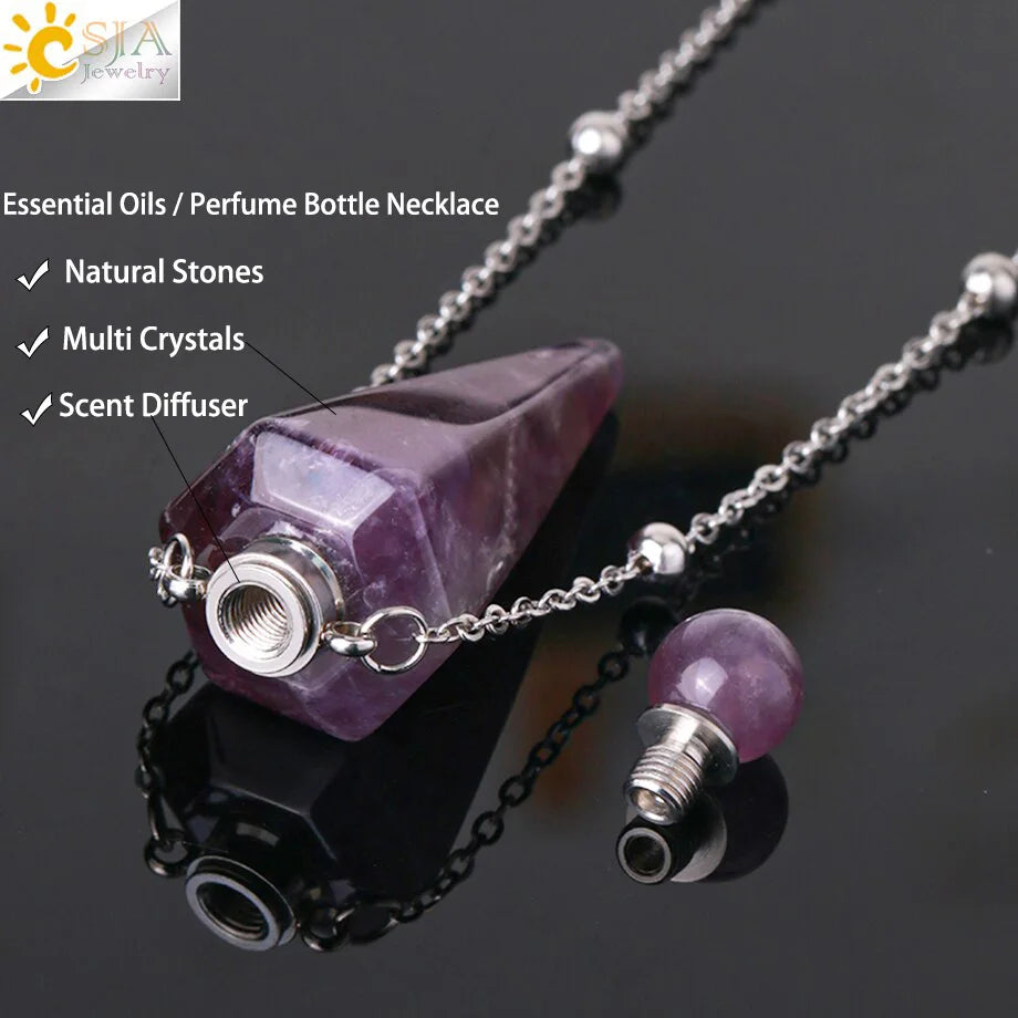 Natuursteen Kegel Parfumflesje ketting Healing Clear Quartz Crystal Hanger Reiki Essentials Olie Diffuser Flacon Ketting H119